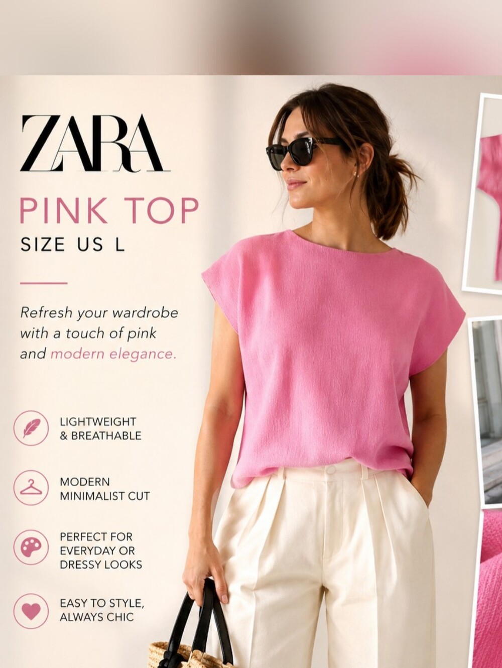 ZARA Pink Short-Sleeve Crewneck Top